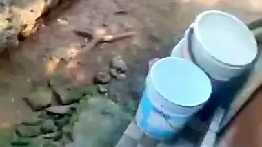 Young maid nude bath and drying her body with towel