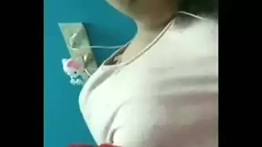 Indian girl listens to the music and exposes XXX tits on camera
