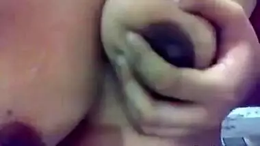 Very horny girl self boobs sucking and fingering hard